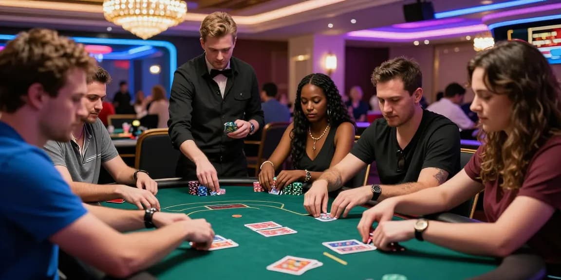 Seorang pemain poker serius dalam permainan poker88 di kasino dengan suasana ramai.