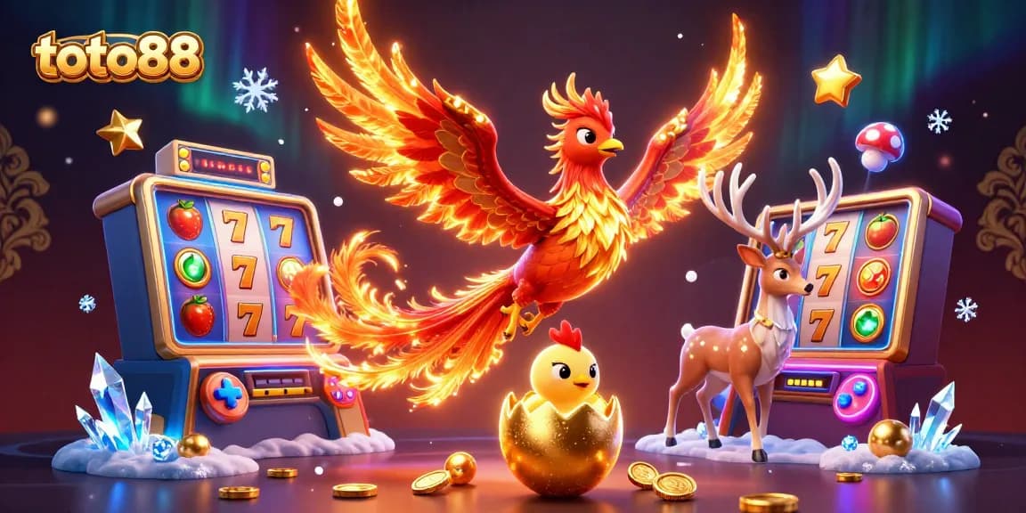 Experience the excitement of toto88 slots with a dynamic 3D phoenix scene featuring jackpot elements and vibrant casino aesthetics.