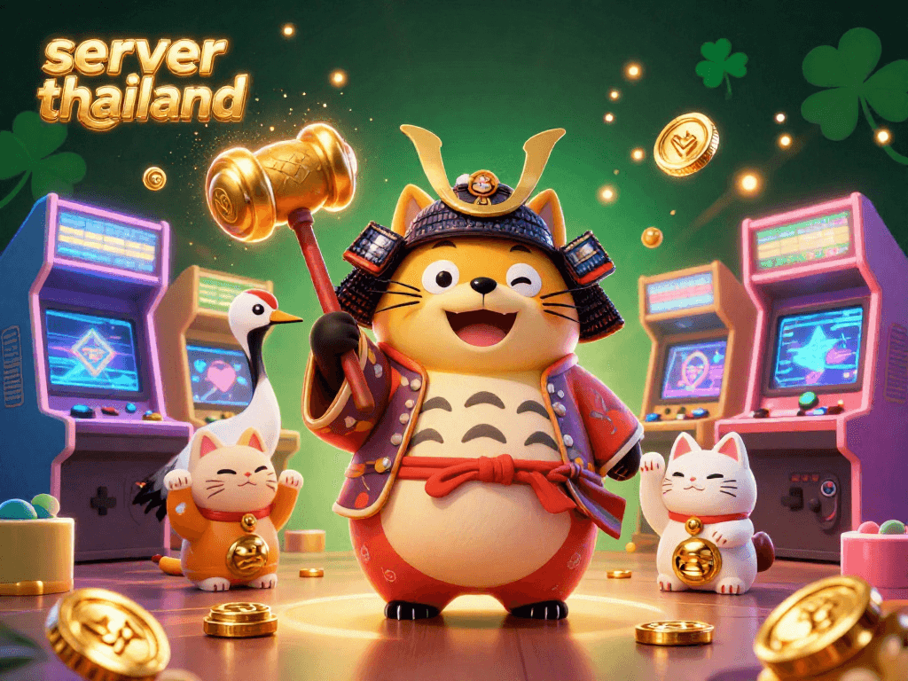 Spin the reels of server thailand with joyful tanuki and lucky symbols in a vibrant casino atmosphere.