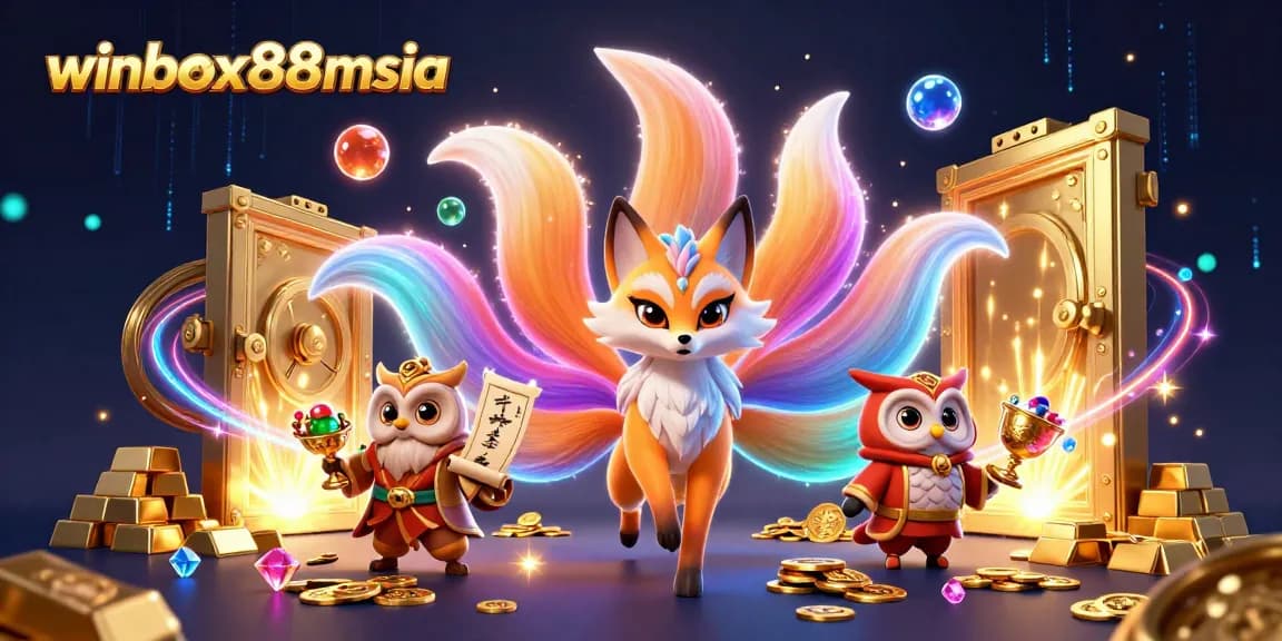 Winbox88msia features a magical scene with diverse casino elements and characters, immersing players in the online gaming experience.