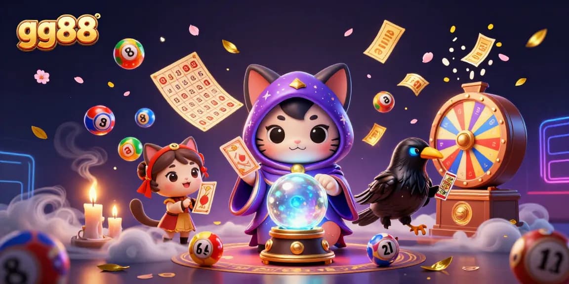 Engage with exciting lottery action at gg88, featuring fortune teller cat and dynamic game elements.