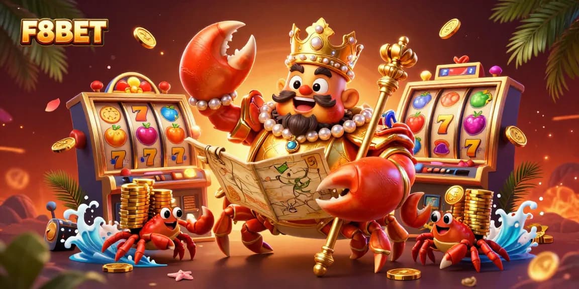 Experience exciting wins at F8BET with a vibrant casino scene featuring a golden crab emperor and dynamic game elements!