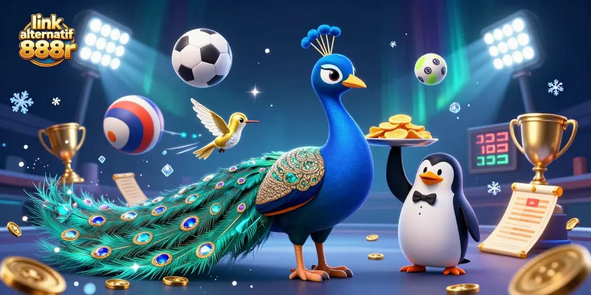 Engage with link alternatif 888r in a vibrant casino scene featuring colorful characters and dynamic sports elements.