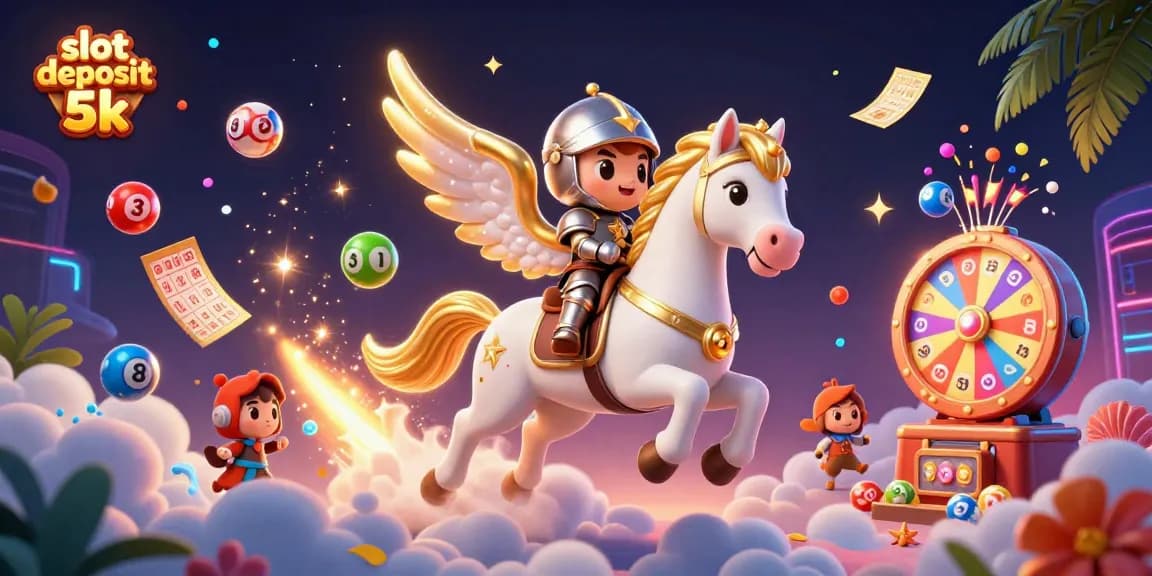 Experience thrilling gameplay with slot deposit 5k in an exciting casino-themed illustration packed with colorful elements.