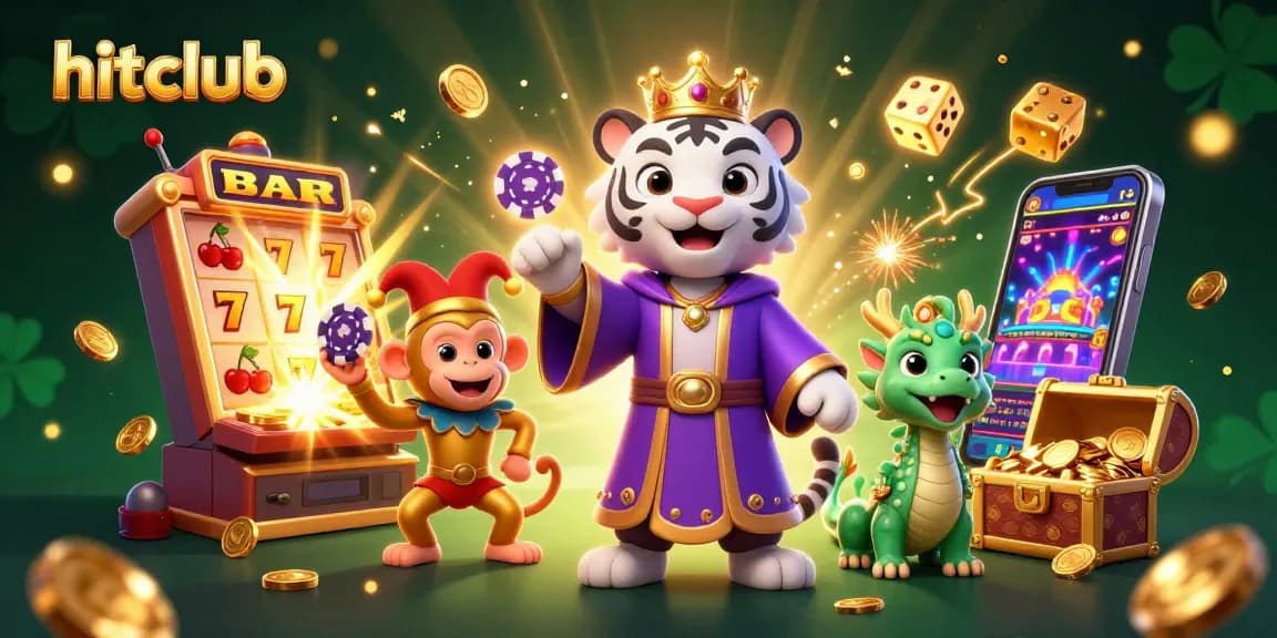 Experience the excitement at hitclub with vibrant characters and dynamic casino elements in a magical scene.