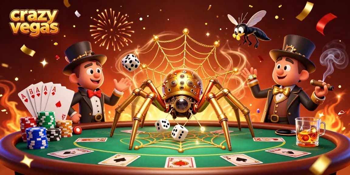 Catch the excitement with crazyvegas as a steampunk spider weaves a web of fortune at the poker table.