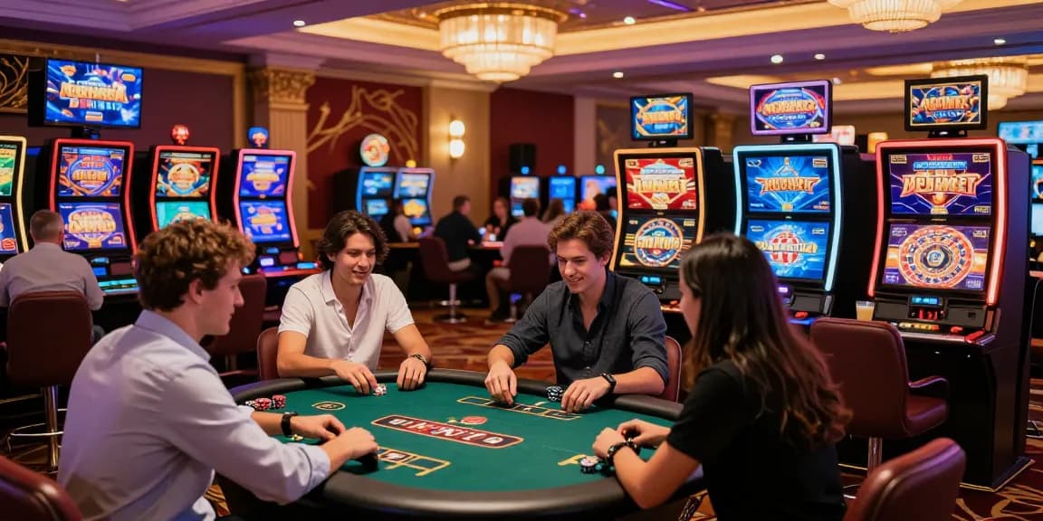 Credit card casinos at https://aisa.org.uk, showcasing a lively atmosphere with players engaging in games like slots and poker.