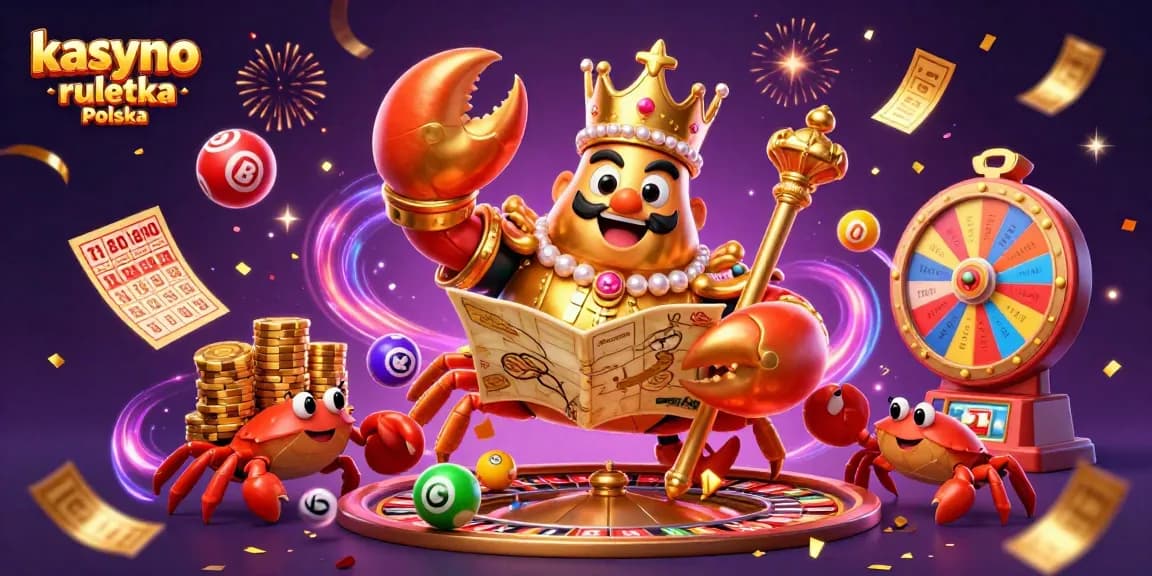 kasyno online ruletka Polska – 3D ilustracja kraba w kasynie otoczonego kolorowymi kulkami