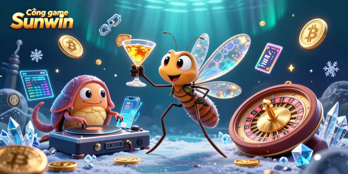 Engage with Cổng game Sunwin in a vibrant casino scene featuring futuristic characters and elements.