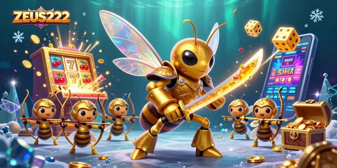 Engage with ZEUS222 in a vibrant 3D casino scene filled with action and prizes.