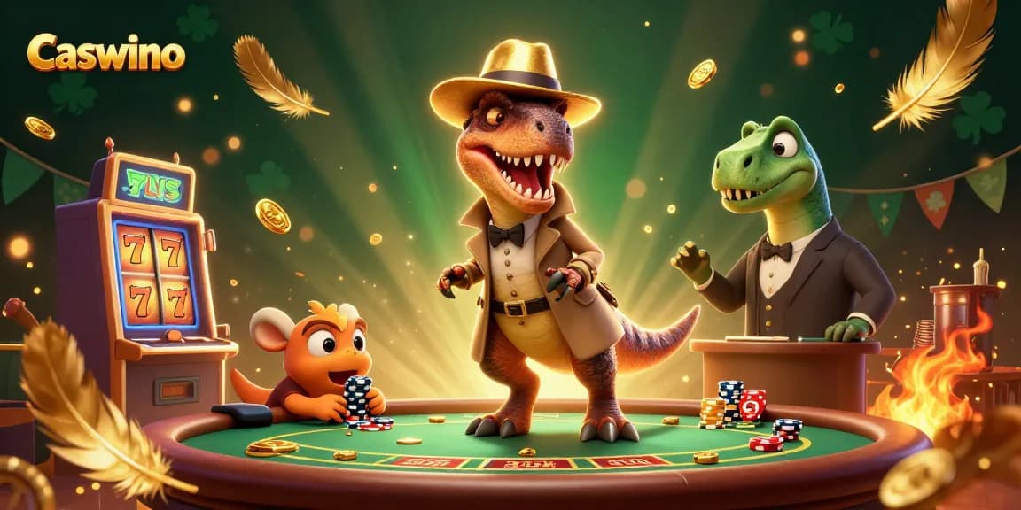 Caswino offers an exciting blackjack scene featuring a velociraptor card counter and more.