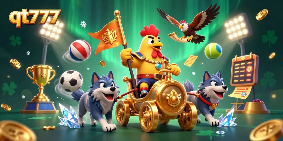 Experience the thrill of qt777 with an exciting scene of a rooster warlord and dynamic sports elements!