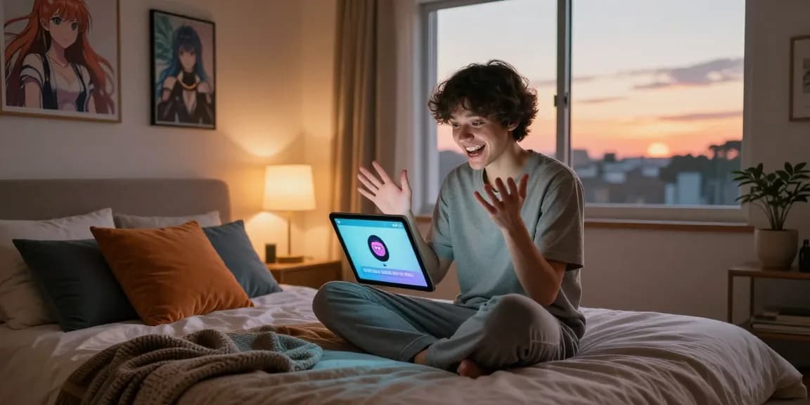 Interactive hentai ai chat experience in a cozy bedroom setting.