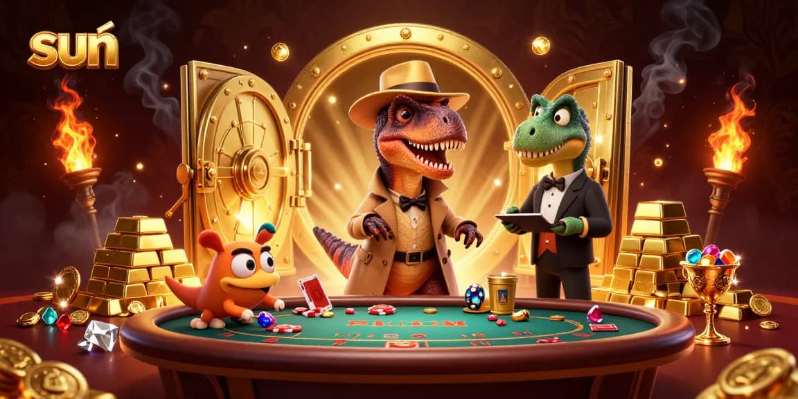 Engage in thrilling casino action with the sun as iconic characters navigate the blackjack table.