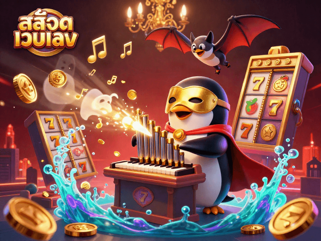 Experience thrilling สล็อตเว็บตรง action with a whimsical penguin and dynamic casino elements in vibrant 3D