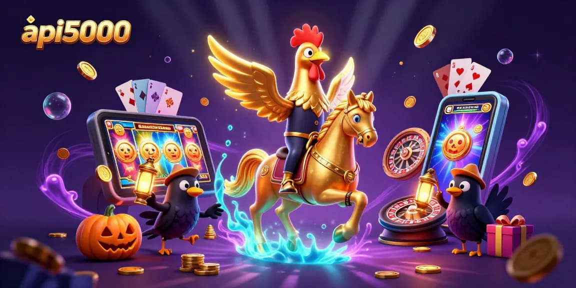 Slot permainan api5000 dengan karakter unik di kasino malam dalam ilustrasi 3D yang menakjubkan.