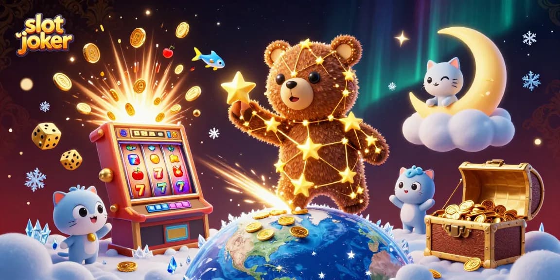 Spin the slot joker and win coins with this vibrant 3D casino scene full of excitement.