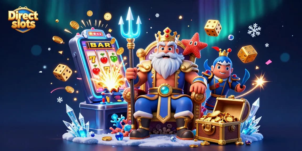 Spin the reels of Direct web slots with a 3D Neptune and jackpot explosion scene.