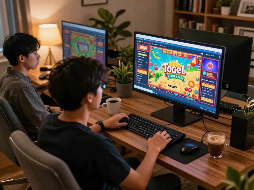Terlibat dalam bandar togel online di layar komputer dalam pengaturan bermain yang nyaman di rumah.