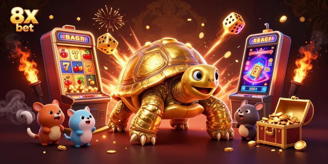 Experience the thrill of 8x bet with a festive scene featuring a colossal tortoise pinball machine!