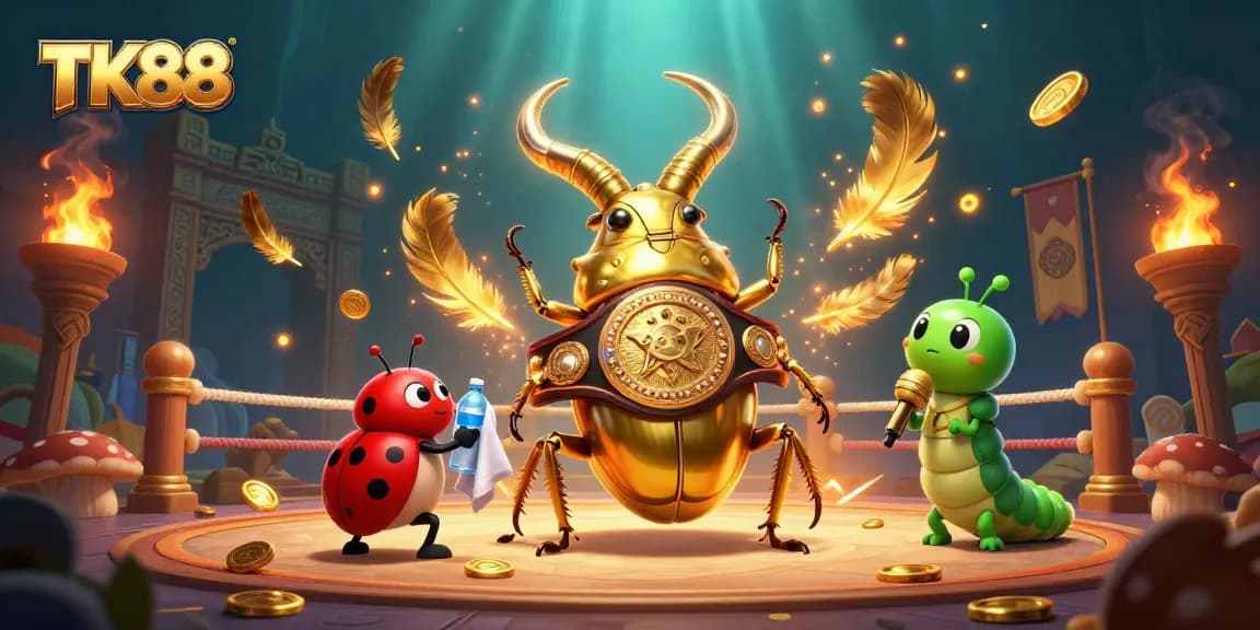 Participate in intense gaming with TK88, featuring a giant beetle champion ready for action.