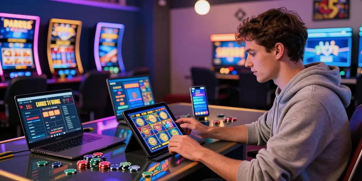 Exciting new online casinos gaming environment with players engaged on tablets and laptops.
