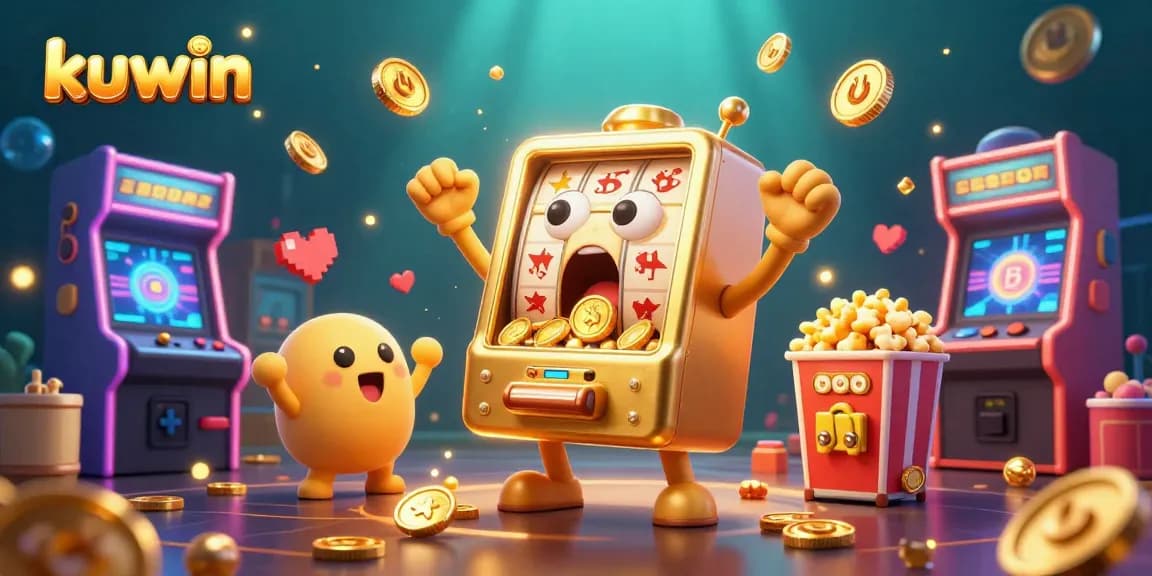 kuwin slot machines celebrate a jackpot win with golden coins pouring, creating a dynamic casino scene