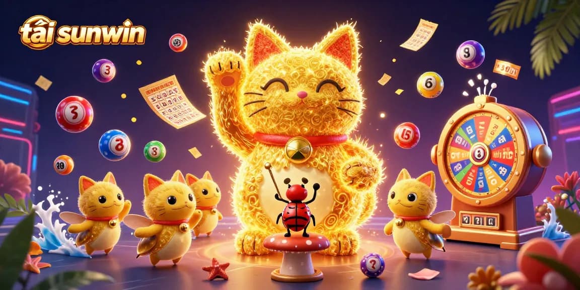 Play and win prizes with tải sunwin in a vibrant 3D casino illustration filled with dynamic game elements.
