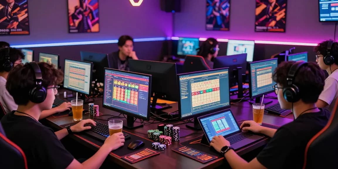Players enjoying togel online in a lively gaming lounge with vibrant atmosphere.