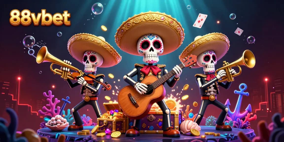 Engage in thrilling gameplay with 88vbet, featuring a lively mariachi band in a vibrant casino scene.