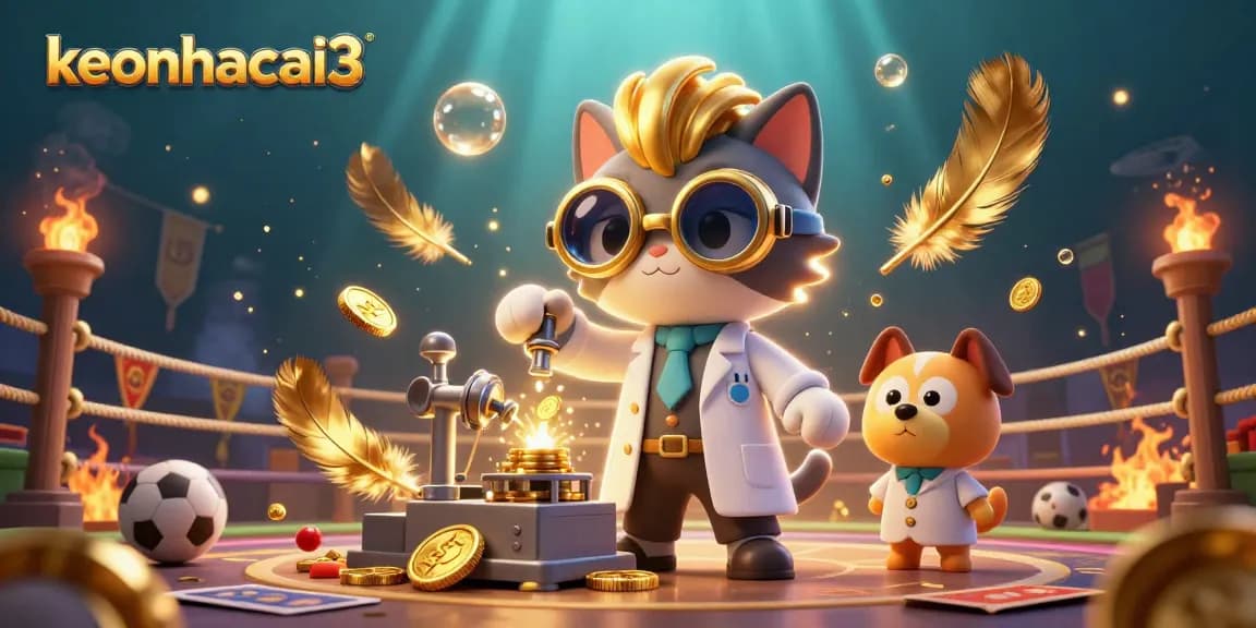 Engage in thrilling sports betting with keonhacai3 as the mad scientist cat creates winning strategies amidst dynamic gaming elements.