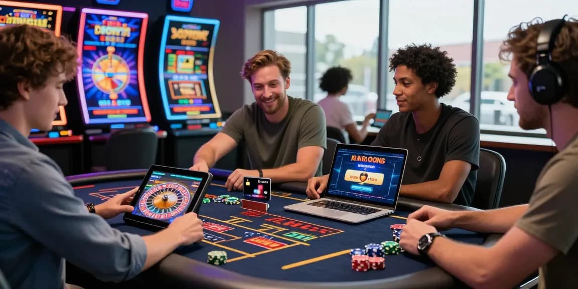 Excited players at a credit card casino engaging in games at https://brcs.co.uk, showcasing vibrant graphics and interactive gaming.