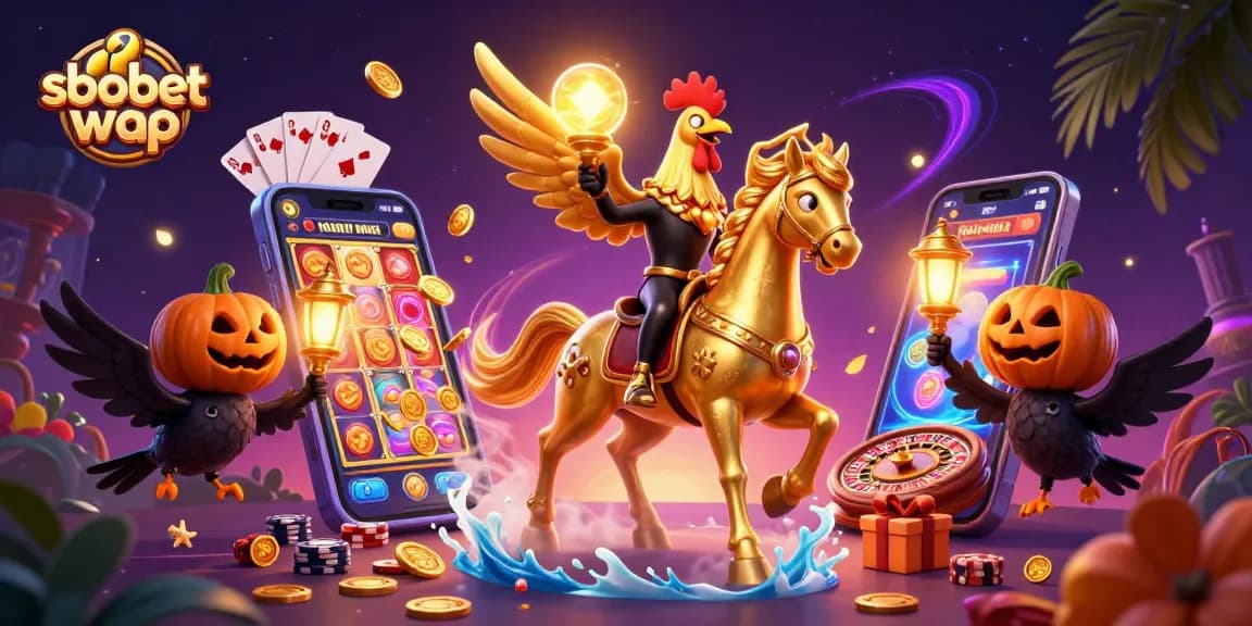 Engage in sbobet wap betting with striking visual of a golden rooster at a casino.