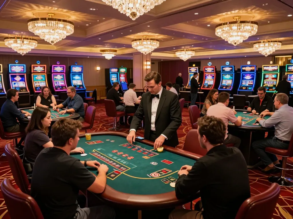 Players enjoying blackjack at an upscale casino floor showcasing sky 88 gaming action and luxury.
