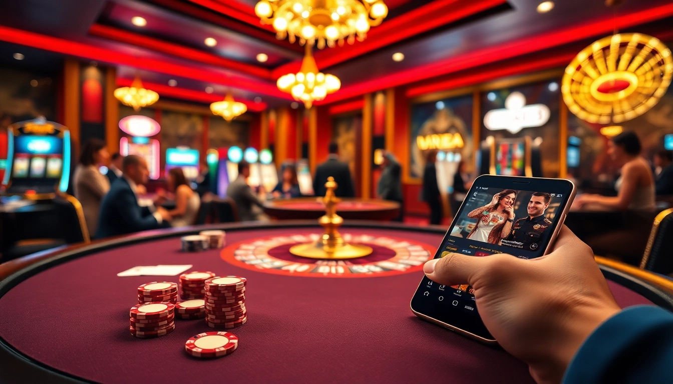 Exciting gambling action at Jun88 showcasing high-stakes poker gameplay with vibrant atmosphere.