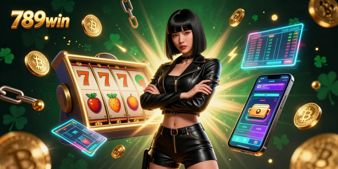 Play slots with 789win while enjoying a thrilling casino atmosphere filled with Bitcoin coins and vibrant game elements.