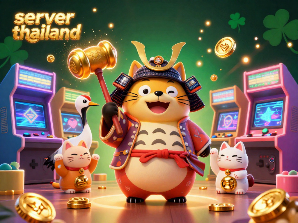 Spin the reels of server thailand with joyful tanuki and lucky symbols in a vibrant casino atmosphere.