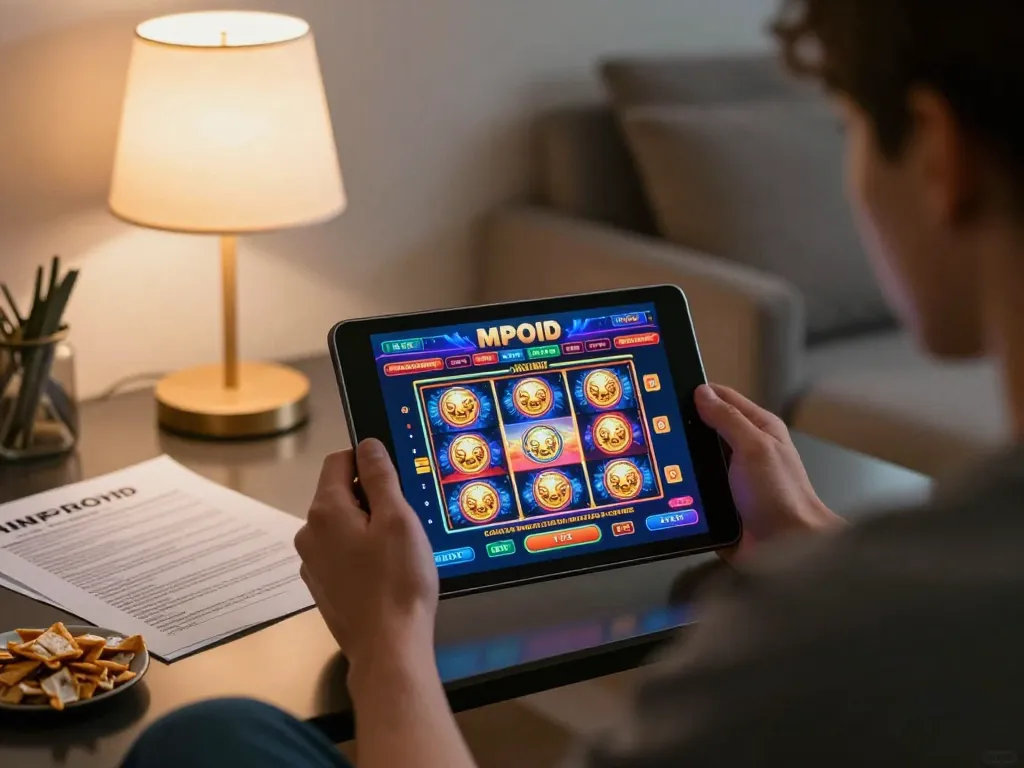Experience seamless gaming with MPOID on tablet at home, enjoying vibrant online slots.