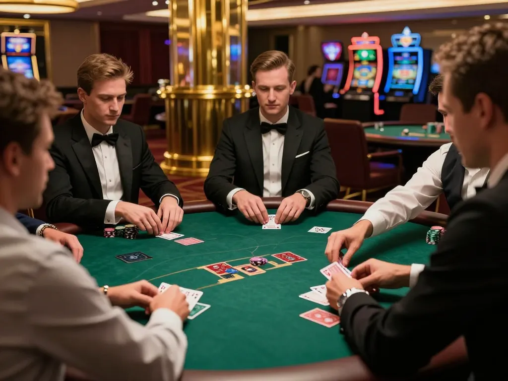 Engaging poker players at a high-stakes table demonstrating advanced strategies, leci123a shows luxury gaming.