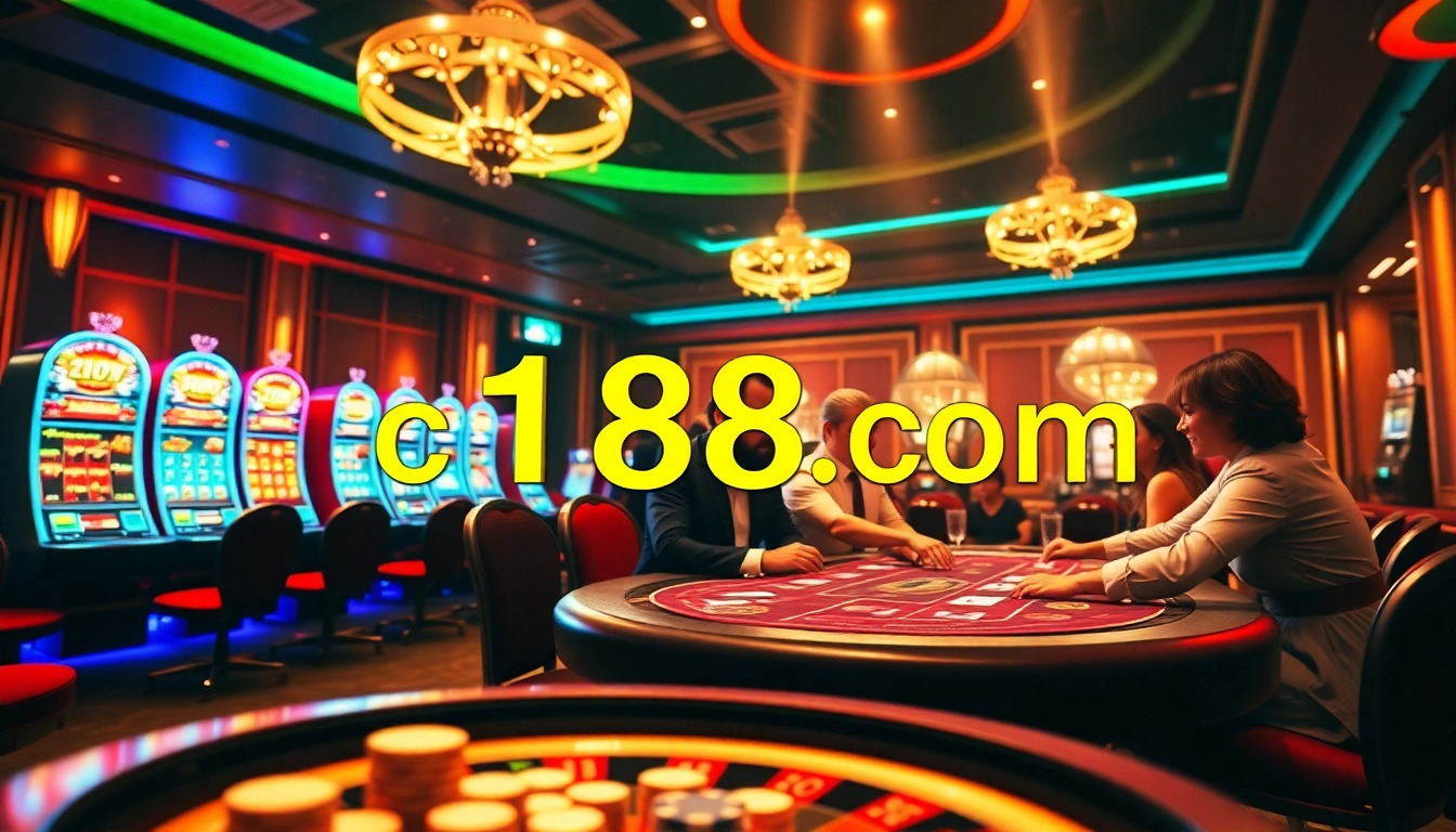 Experience thrilling gameplay at c168.com with a vibrant casino scene featuring lively poker action.
