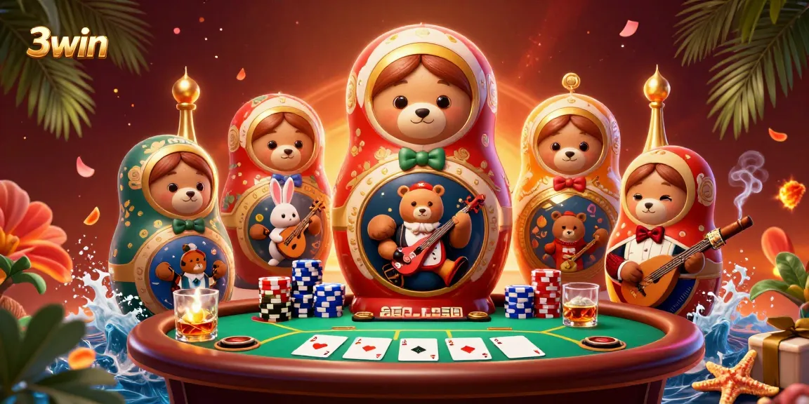 Experience the excitement of 3win with vibrant casino elements in this dynamic illustration.