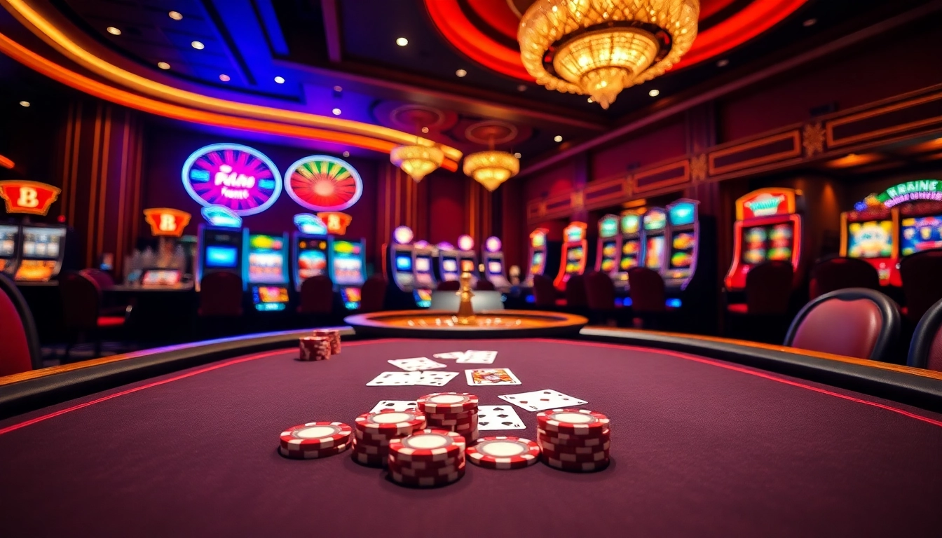 Enter the exciting world of RR99 Casino with vibrant poker chips and luxurious gaming tables.