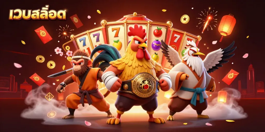 Engage in thrilling gameplay with เว็บสล็อต as dynamic characters and vibrant casino elements surround them.