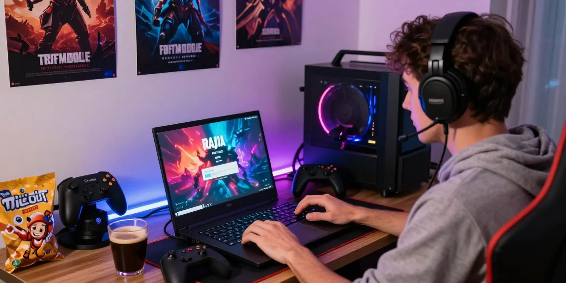 Person using Raja Game login on laptop in an engaging gaming environment.