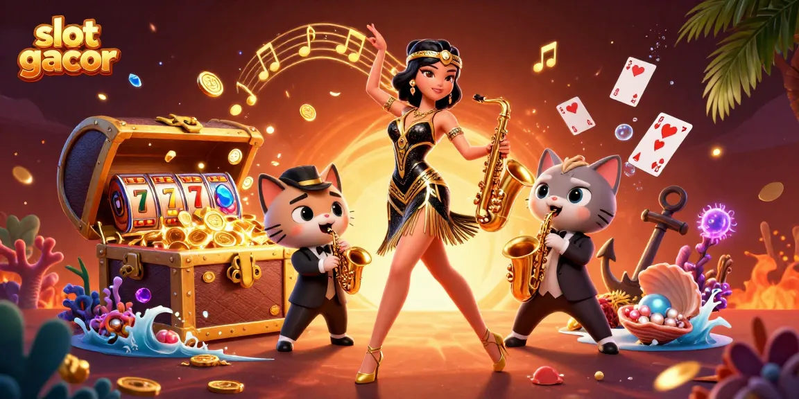Engage with slot gacor action through vibrant 3D illustration of dancing characters and casino elements.