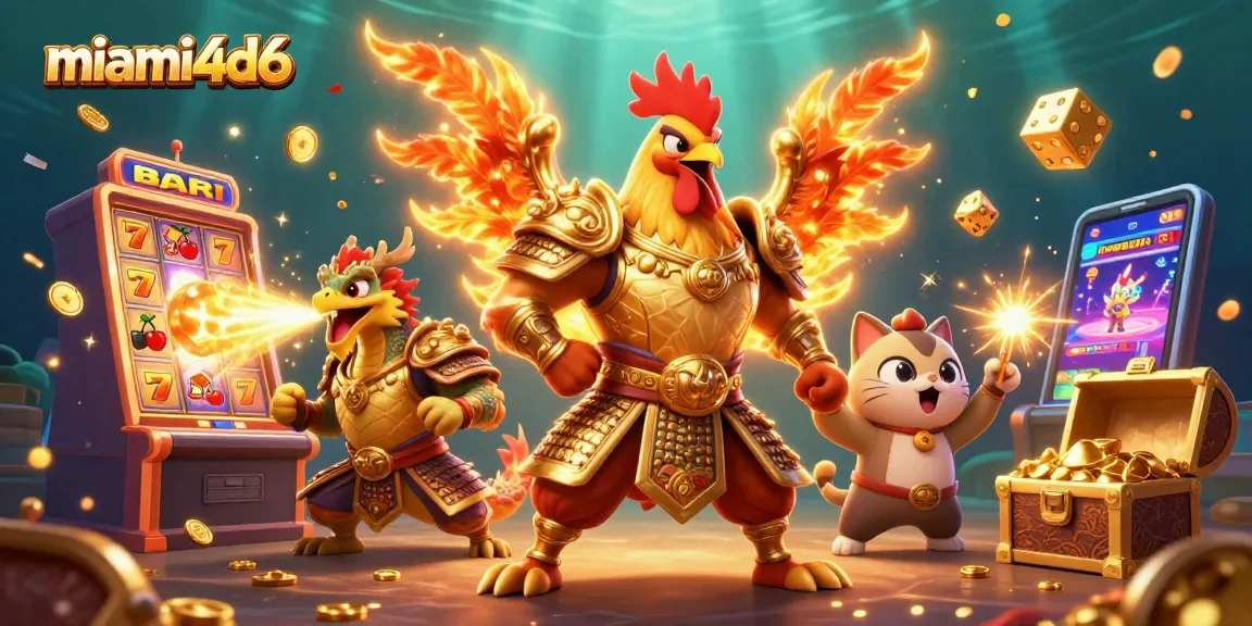 Experience the excitement of miami4d6 gaming with a colorful scene of slot machines and vibrant characters.