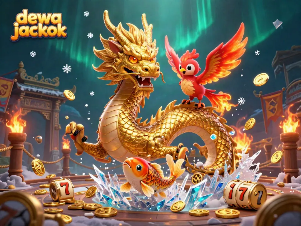 Menangkan jackpot dengan dewa jackpot, ilustrasi kasino online penuh warna dan imersif.