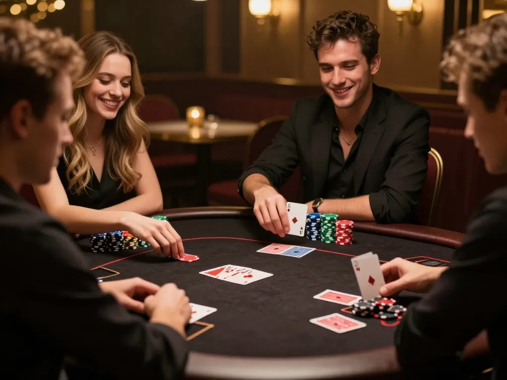 Join friends at a thrilling poker game night, showcasing exciting gameplay with okwin ambiance.