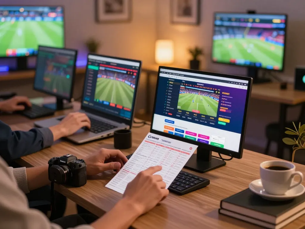 Bet on sports with RR88, showcasing online action in a cozy home office.