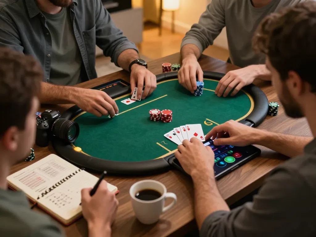 Engaging with the taya777app on a tablet, showcasing an exciting poker game while enjoying a comfortable home atmosphere